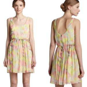 Alice + Olivia Louise Yellow Pastel Floral Blouson Printed Flowy Mini Dress - S